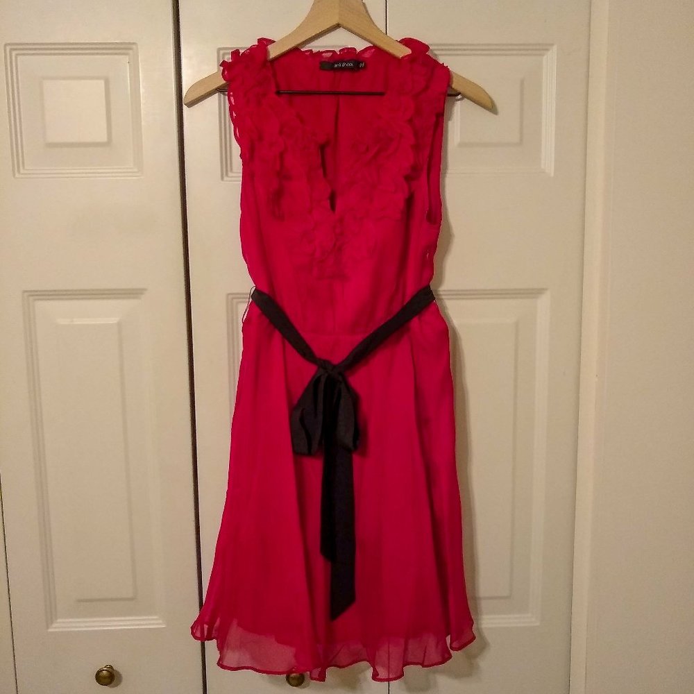 Modcloth Red Ruffled Dress with Black Sash